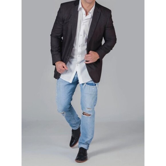 Business Class By Babani Mens Grey Herringbone Blazer Wool Blend 42R - Picture 1 of 9